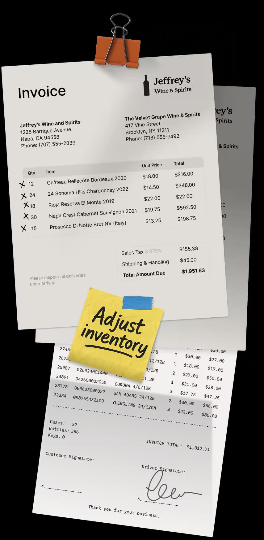 Paper invoice stack