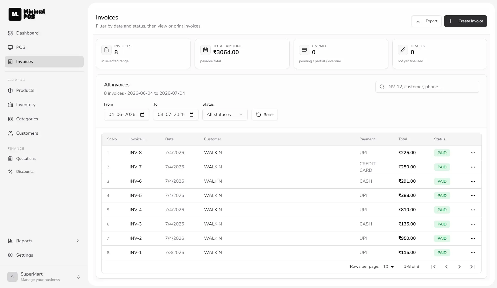 Create professional invoices in seconds.