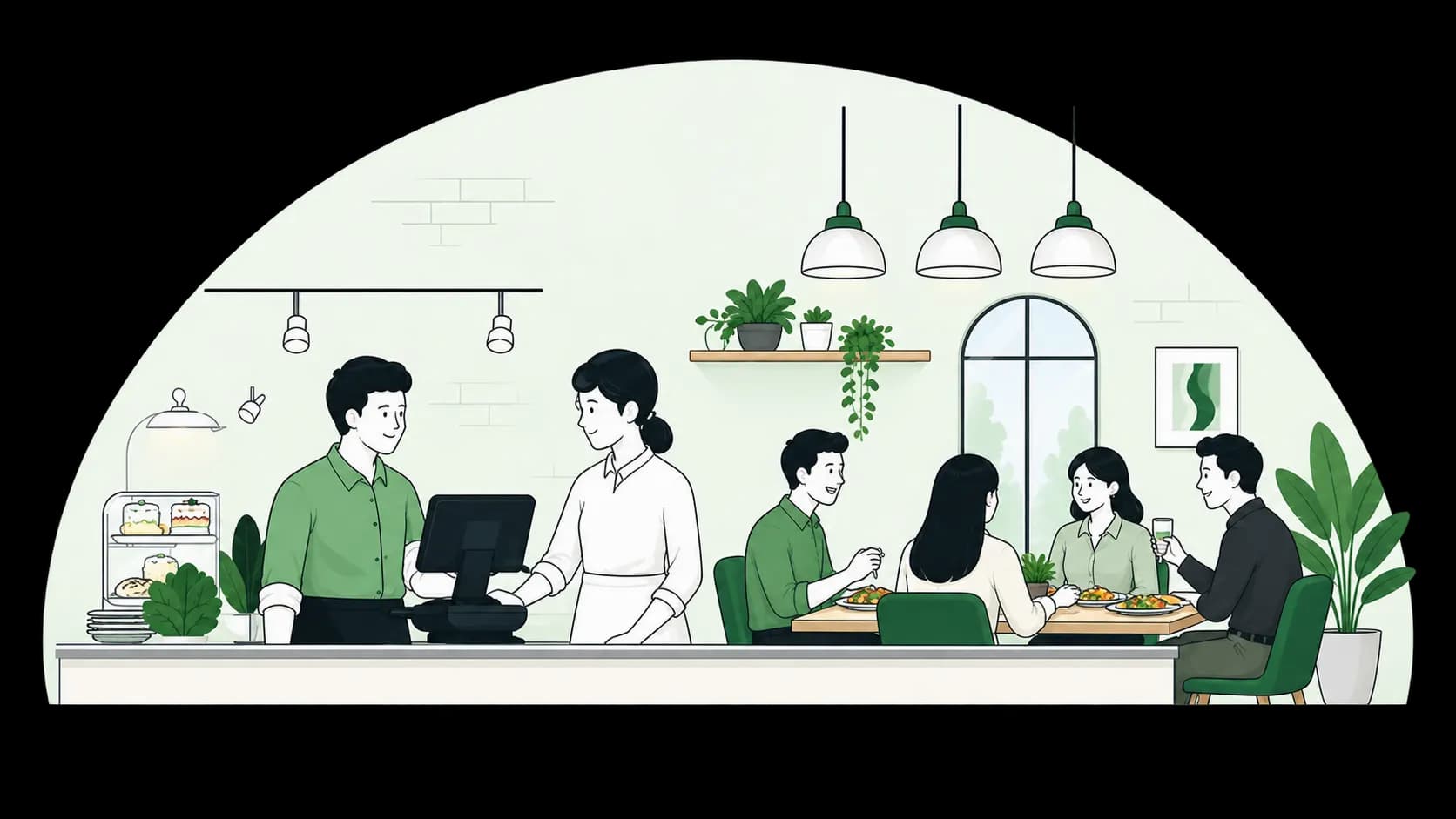 Restaurant staff using MinimalPOS while guests dine